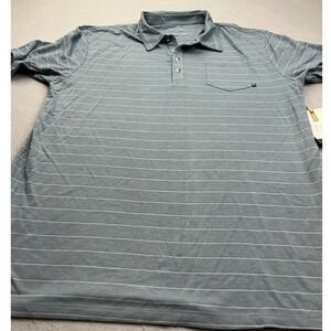 Free Fly Bamboo Dockside Polo Blue Steel Striped Pocket Shirt XXXL NWT
